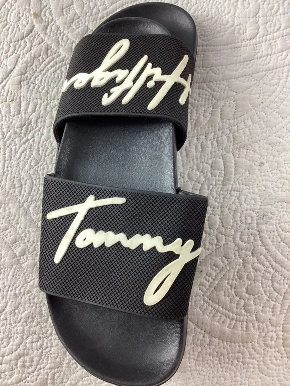 Tommy Hilfiger Mens Black Slide Sandals*Flip Flops With Signature Logo - Size 9M